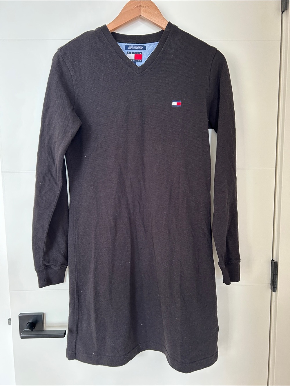 Tommy Hilfiger Black V-Neck Long-Sleeve Dress